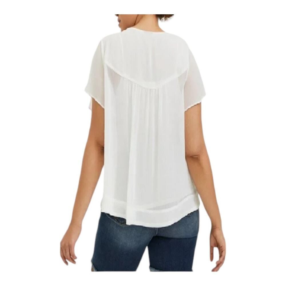 Torrid Size 0 / Large White Sheer to Semi-Sheer Blouse Short Sleeves Embroidered - Picture 6 of 15